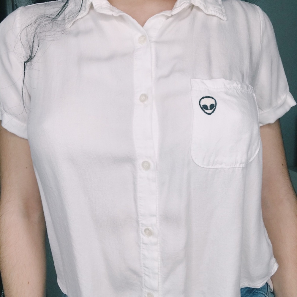 Brandy Melville white alien button up shirt